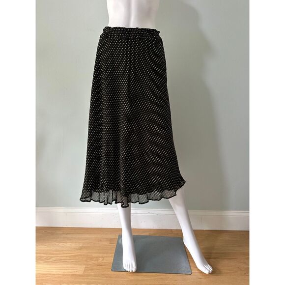 Style & Co Vintage Y2k Black Yellow Gold Polka Dot Midi Skirt size 14 - Picture 1 of 8